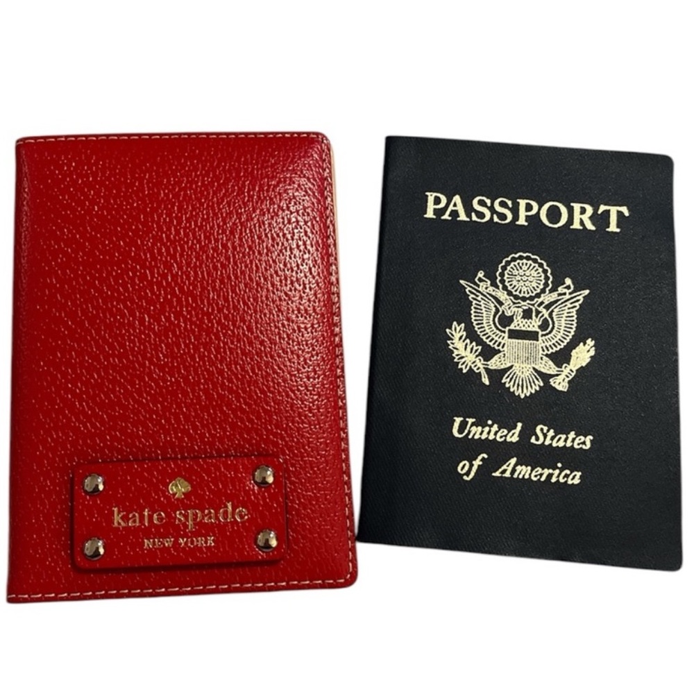 Kate Spade Cherry Red Leather Passport Cover EUC